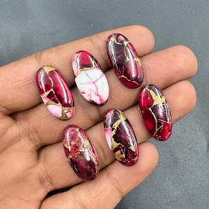 Red Rose Dahlia Turquoise Cabochon: Oval Gemstone for Jewelry Making (12x25mm)