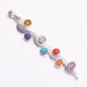 Sterling Silver Chakra Gemstone Pendant - 7 Stone Round Pendant