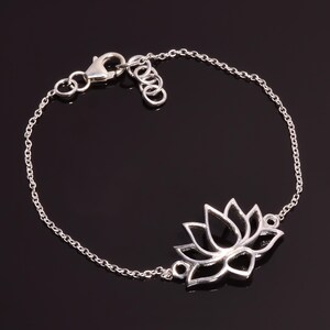 925 Sterling Silver Lotus Bracelet - Adjustable Chain