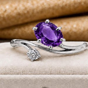 925 Sterling Silver Fashion Ring, Oval Purple Gemstone Ring, H February Birthstone Gift for Women,