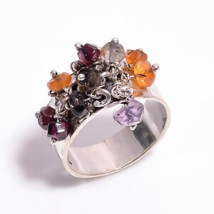 925 Sterling Silver Ring: Mixed Gemstone Party Jewelry