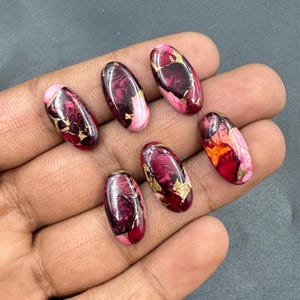 Red Rose Dahlia Turquoise Cabochon: Oval Gemstone for Jewelry Making (10x20mm)