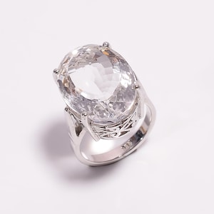 Sterling Silver Ring: Crystal Quartz Gemstone, Classic Design