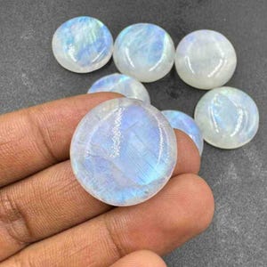 Blue Flashy Rainbow Moonstone Cabochon: 20mm Round Gemstone
