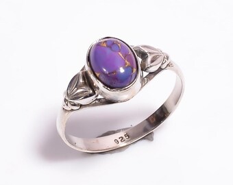 Sterling Silver Ring: Copper Turquoise Gemstone, Classic Design