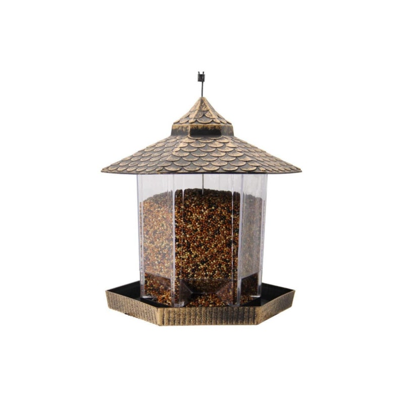Panorama Automatic Bird Seed Feeders for Outside Garden Yard Decoration,Classic Green. Wild Bird Feeder Hanging Hexagon Shaped with Roof Panorama Automatic Bird Seed Feeders for Outside Garden Yard Decoration,Classic Green. Wild Bird Feeder Hanging Hexagon Shaped with Roof