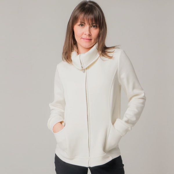 Sweatjacke mit breitem Kragen aus recyceltem Sweat