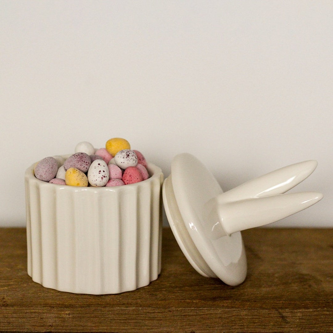 White Ceramic Jar With Bunny Ears/bunny Ears Jar Etsy