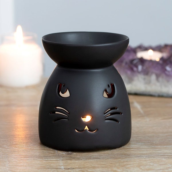 Wax Melt Burner - Ceramic tea light for oils and melts - Black Cat