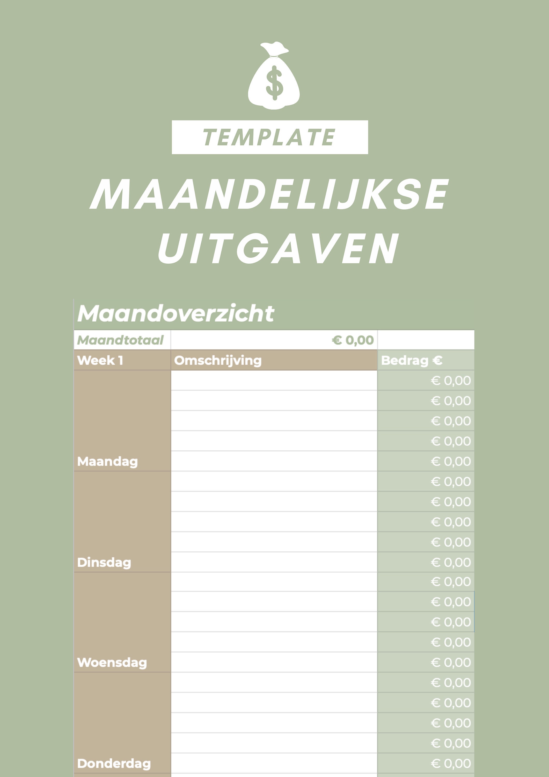 Maandelijkse Uitgaven Budget Overzicht Template Excel Etsy Nederland