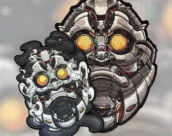 DARUMA Cyberpunk Aufnäher – Japanische Tradition × Tech Ästhetik – Gestickter und PVC 3D Moral Aufnäher – Limitierte Auflage – Haken auf der Rückseite