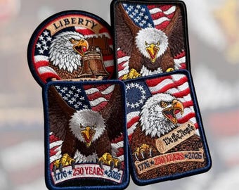 250th Anniversary USA Bald Eagle Embroidered Morale Patch – 1776-2026 American Flag Patch – 3x4 Inch