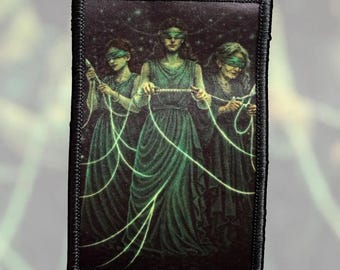 The Norns Weaver of Fate Patch – Norse Mythology Woven Patch, Viking Morale Patch with Hook and Loop Backing, Nordic Art