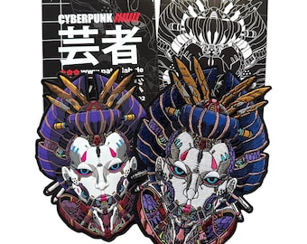 Parche moral de PVC de Geisha Cyberpunk de PATCHLAB, bordado/con velcro, estilo tecno-neo-manga
