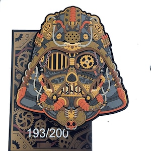 May include: A steampunk-style Darth Vader helmet patch with intricate details in gold, brown, and orange. The patch features a number "193/200" printed on the bottom.