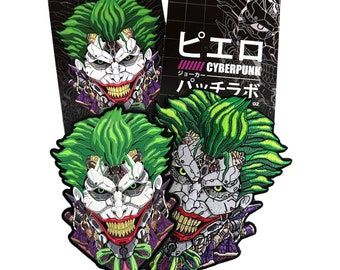 May include: A green and white embroidered patch of a robotic Joker with a wide, toothy grin. The patch is labeled "Cyberpunk Patch" in Japanese and English.