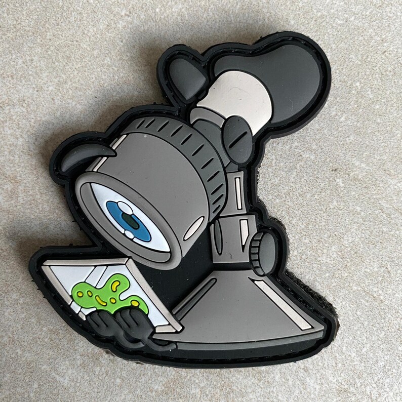 Mikroskop PVC Moral Patch, krokögla för barn skolryggsäck, Schule Kinder Bag Badge Aufnäher bild 1