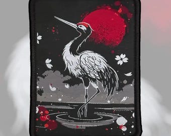 RUBYART CRANE Patch Japanese Woven Morale Patch, Hook and Loop Patch, Limited Edition