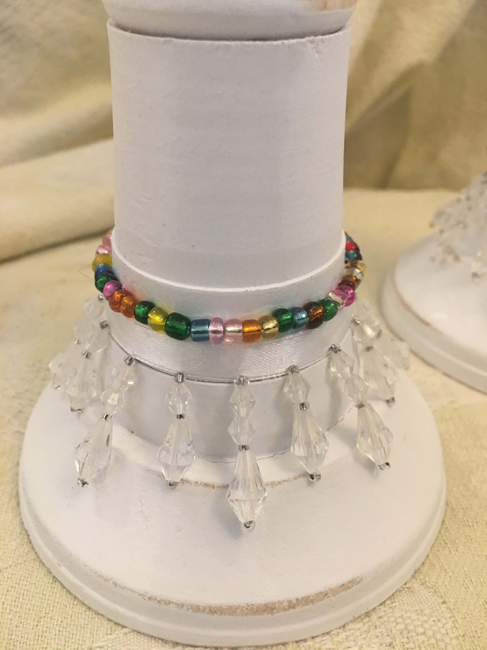 Pillar candle holders/ decorated/ beads Etsy