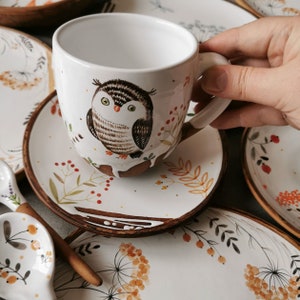 a cup with a cute owl, hand-drawn especially for you, Handmade Ceramic Mug, Owl Gift Pottery Mug, Osoka Art ,Art ceramic mug, Gift tea set