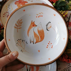 hand painted tactile bowl, cute fox, plate for baby, gift for beloved Dinnerware, Ceramics Osoka Art Tableware Utensil Dinnerware rustic set