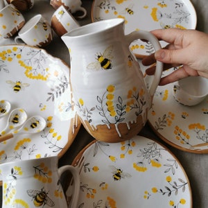 Serving ceramics jug (pitcher) with handpainting  bees and mug by Osokaart