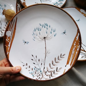 Handmade ceramic plates by Osoka ar ceramics, Dinner plates with herbs, Ceramic dinnerware, Hand painted dill Pottery plates set