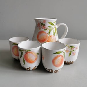 Serving ceramic jug with a peach, Handmade pottery jug, Ceramic dinnerware, Rustic Pitcher , Ceramics Osoka Art, Decorative Pitcher