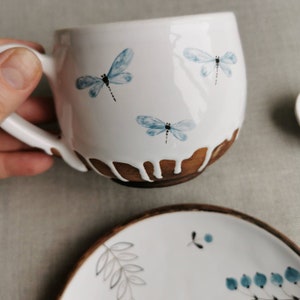 Ceramic mug set, herbal tea cup, mug, saucer, Spoon with a painted herbal, Gift Pottery Mug, Dishes, Сrockery, Tableware,Ceramics Osoka Art image 8