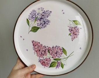 Handmade Ceramic plate with a lilac, Pottery Dinnerware, Artisan Dishes, Collectible gift plate gift, Dinner Plate, Osoka Art ceramics