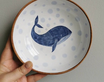 Beautiful bowl hand painted with whale for starting nice day! Excellent gift for friends, for you