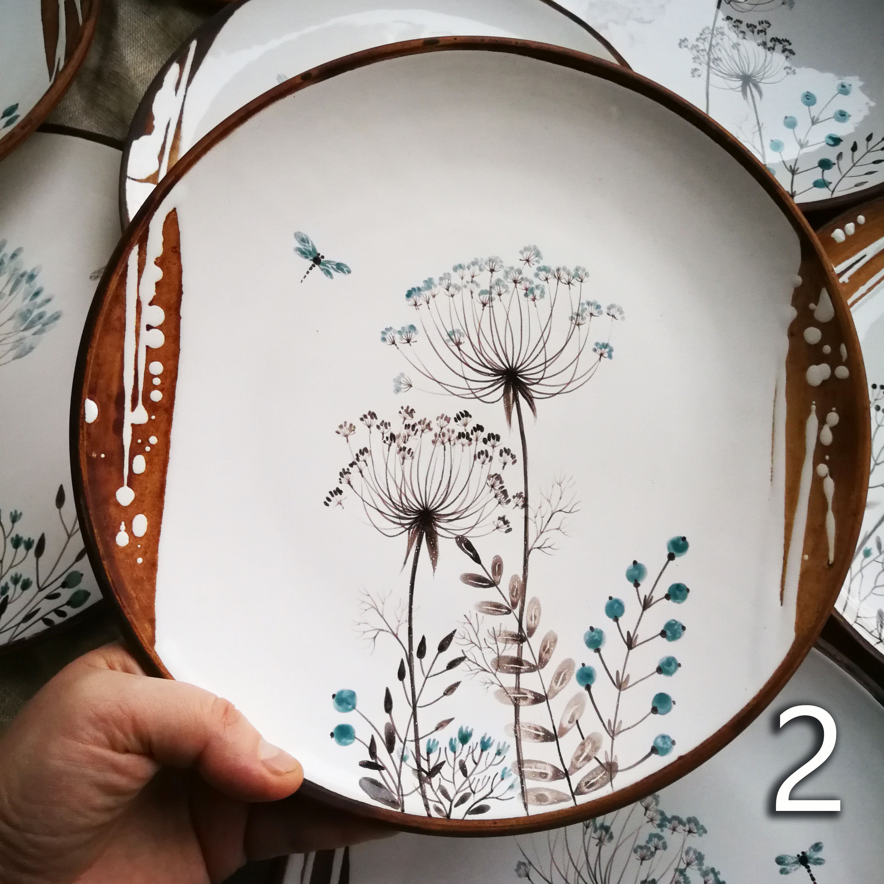 Handmade Ceramic Dinner Plate: Botanical Herb Design, Maiolica Pottery ...