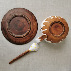 cup with bee, yellow herbs, a mug, saucer and spoon, for herbal teas, Handmade pottery mug, Ceramic OsokaArt, Gift pottery mug teaset image 6