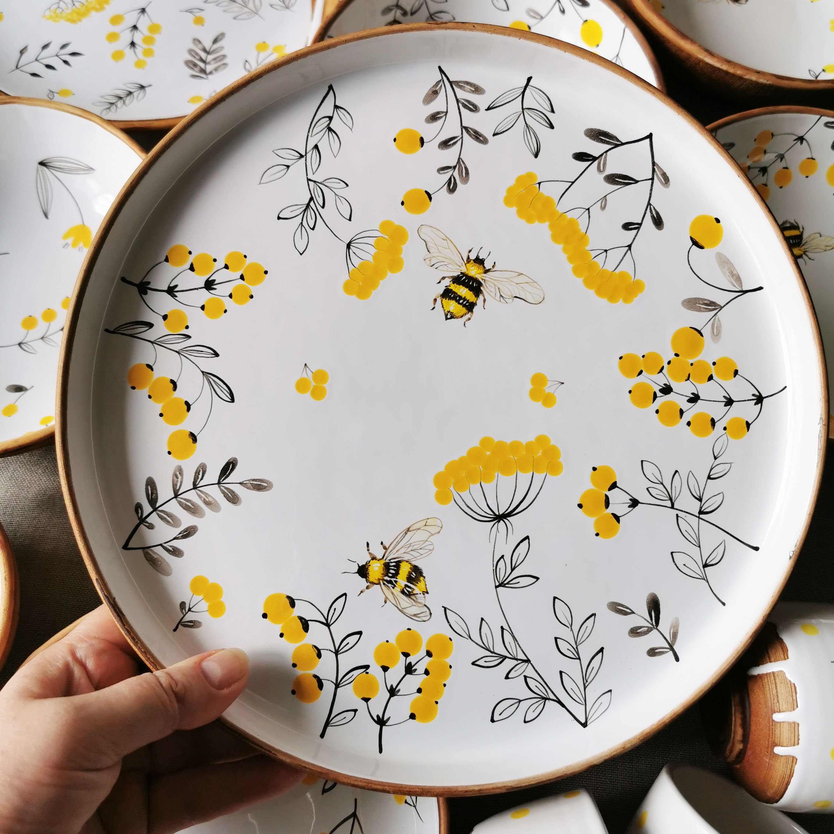 Handmade Ceramic Plate With a Bee Pottery Dinnerware Artisan picture