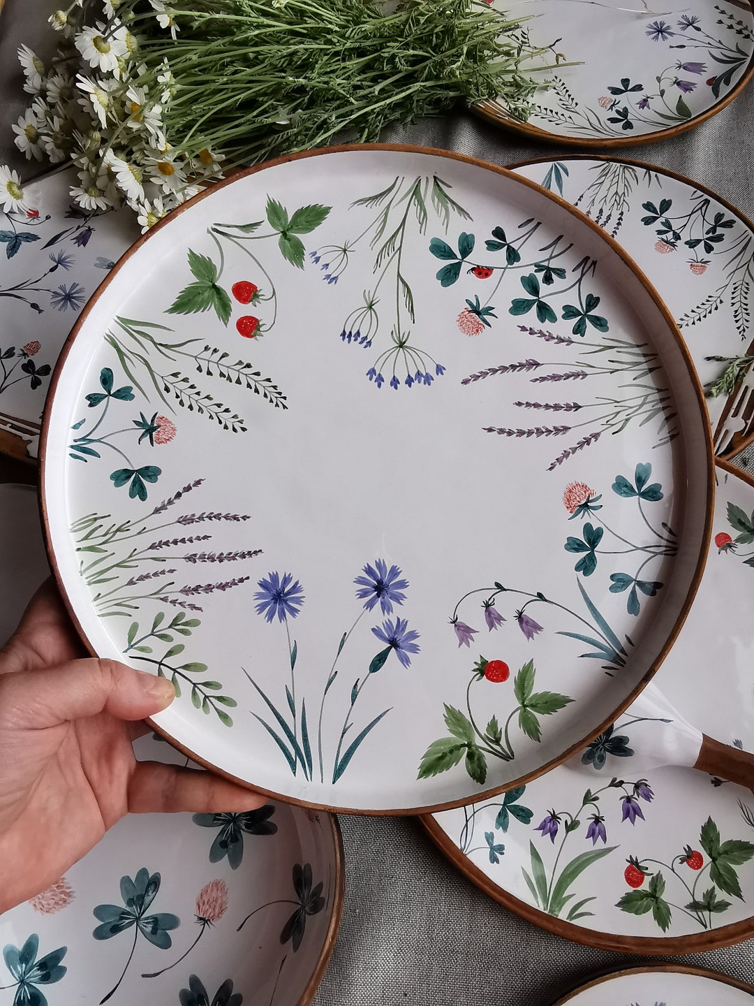 1pc Simple Creative Flower Diamond Painting DIY Handmade Dinner Plate For  Home Decor
