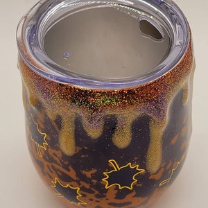 Fall leaves tumbler, fall tumbler, fall wine glass, autumn tumbler, autumn leaves cup, orange tumbler, purple tumbler, fall drip tumbler