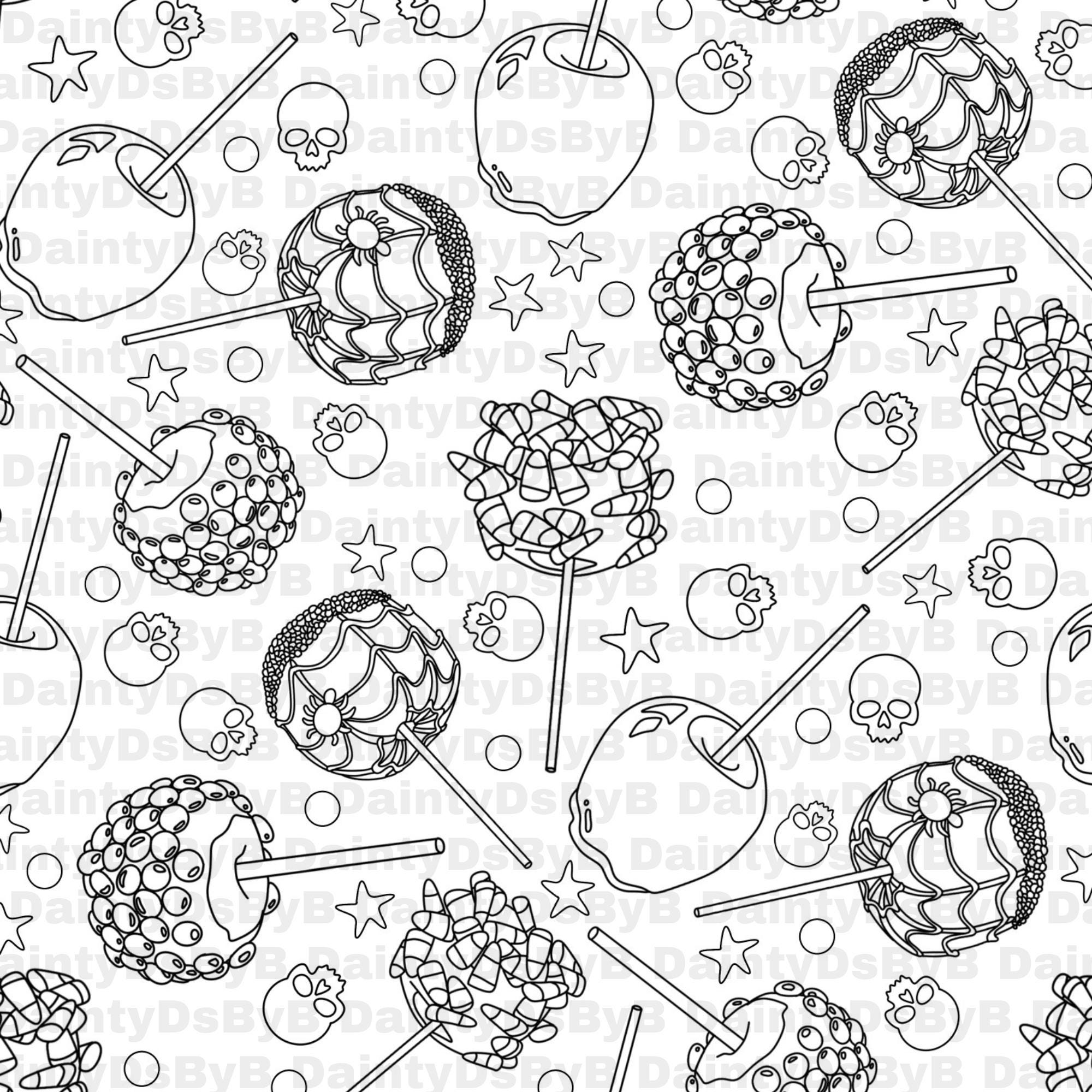 8.5 X 11 Caramel Apple Printable Coloring Page, Also 8 X 10, Spooky