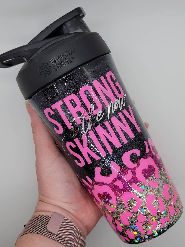 Custom Stainless Steel Blender Bottle, Glitter Blender Bottle,  Inspirational Quote Cup, Pink N Black Leopard Tumbler, Leopard Shaker Bottle  