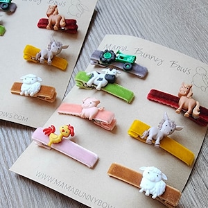 Farm Animals Alligator Hair Clips, Colorful Velvet Hair Clips, Baby Toddler Girl, Sheep, Rooster, Horse, Donkey, Pig, Cow, Tractor, Farmer image 4