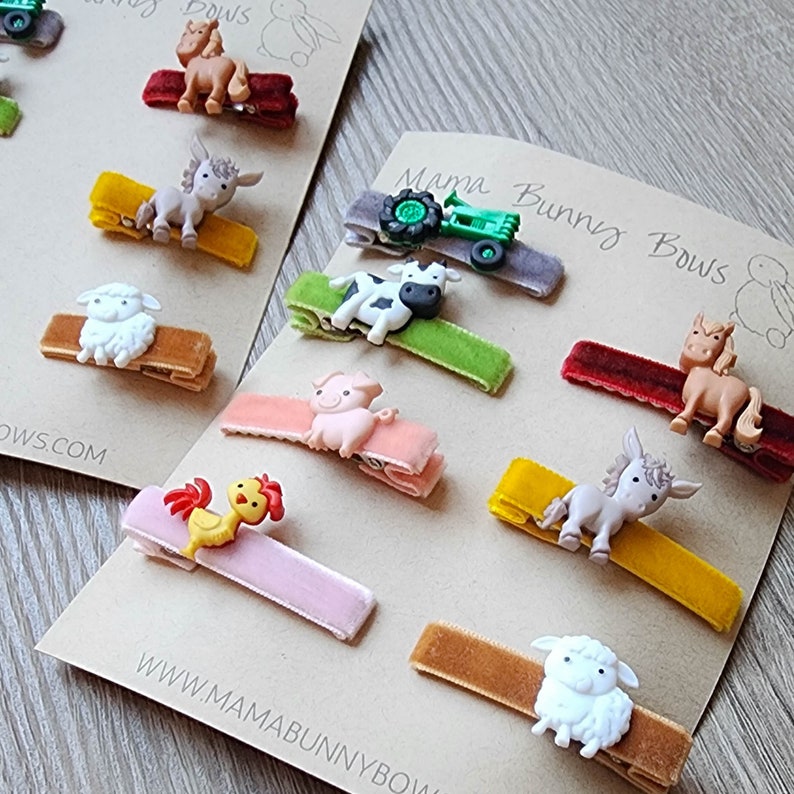 Farm Animals Alligator Hair Clips, Colorful Velvet Hair Clips, Baby Toddler Girl, Sheep, Rooster, Horse, Donkey, Pig, Cow, Tractor, Farmer image 4