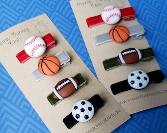 Sports Soccer Football Baseball Basketball Velvet Hair Clips, For the Boys Bar Hair Clips, Baby Toddler Boy Athlete, Athletics