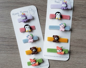 Sweet Baby Animals Hair Clips, Colorful Velvet Hair Clips, Baby Toddler Boy Girl, Unicorn Hair Clip, Penguin, Bunny, Teddy Bear Clip, Fox