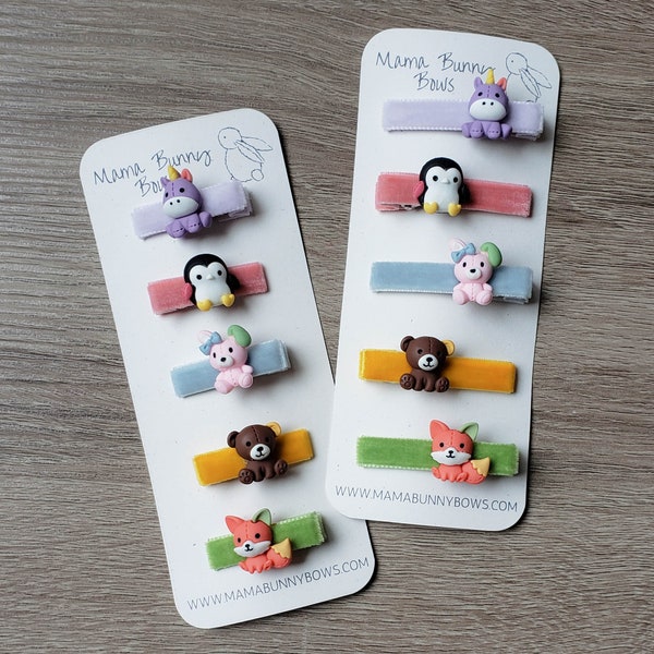 Sweet Baby Animals Hair Clips, Colorful Velvet Hair Clips, Baby Toddler Boy Girl, Unicorn Hair Clip, Penguin, Bunny, Teddy Bear Clip, Fox