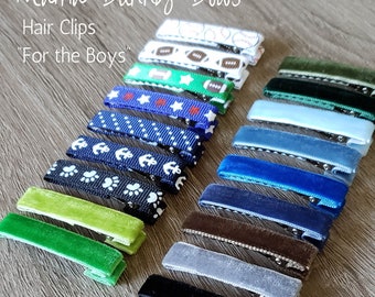 For the Boys Bar Hair Clips, Alligator Barrettes, Velvet and Ribbon Hair Clips, Baby Toddler Boy Hair Accessories, Baseball, Sports, Stars