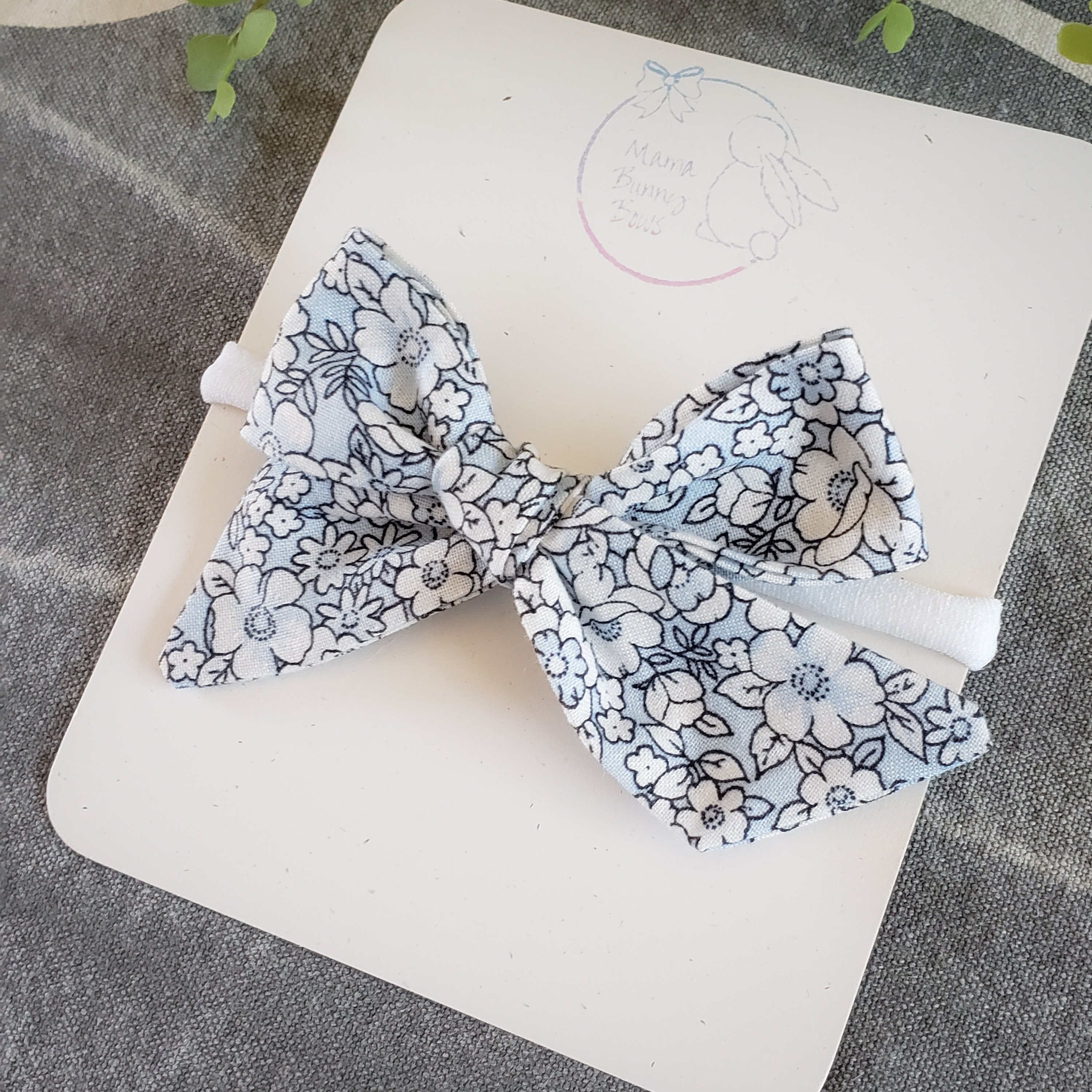 Classic Schoolgirl Hand Tied Bow Light Blue and White Floral | Etsy