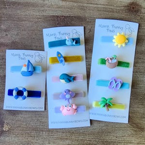 Beach Ocean Sailboat Narwhal Whale Crab Surfboard Hair Clips, Velvet Barrettes, Baby Girl, Toddler Boy, Sea, Sailboat, Coconut, Palm Tree