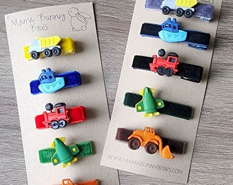 Fahrzeuge LKW Samt Haarspangen, Für die Jungen Bar Haarspangen, Baby Kleinkind Junge, Boot, Zug, Kipper, Rakete, Bulldozer