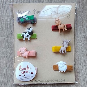 Farm Animals Alligator Hair Clips, Colorful Velvet Hair Clips, Baby Toddler Girl, Sheep, Rooster, Horse, Donkey, Pig, Cow, Tractor, Farmer image 6