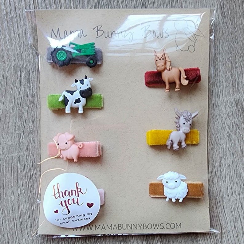 Farm Animals Alligator Hair Clips, Colorful Velvet Hair Clips, Baby Toddler Girl, Sheep, Rooster, Horse, Donkey, Pig, Cow, Tractor, Farmer image 6