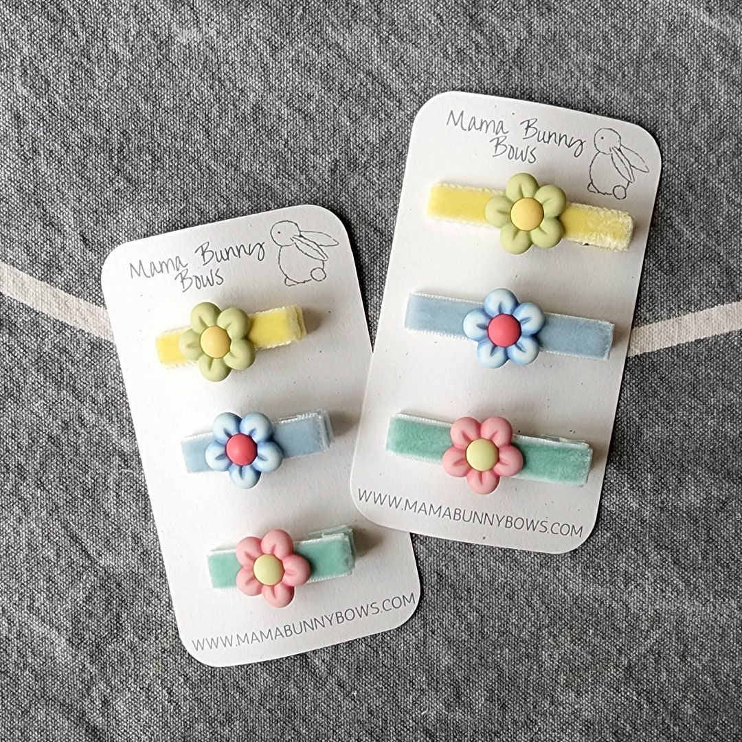 Pastel Flower Hair Clips, Colorful Velvet Hair Clips, Baby Toddler Boy